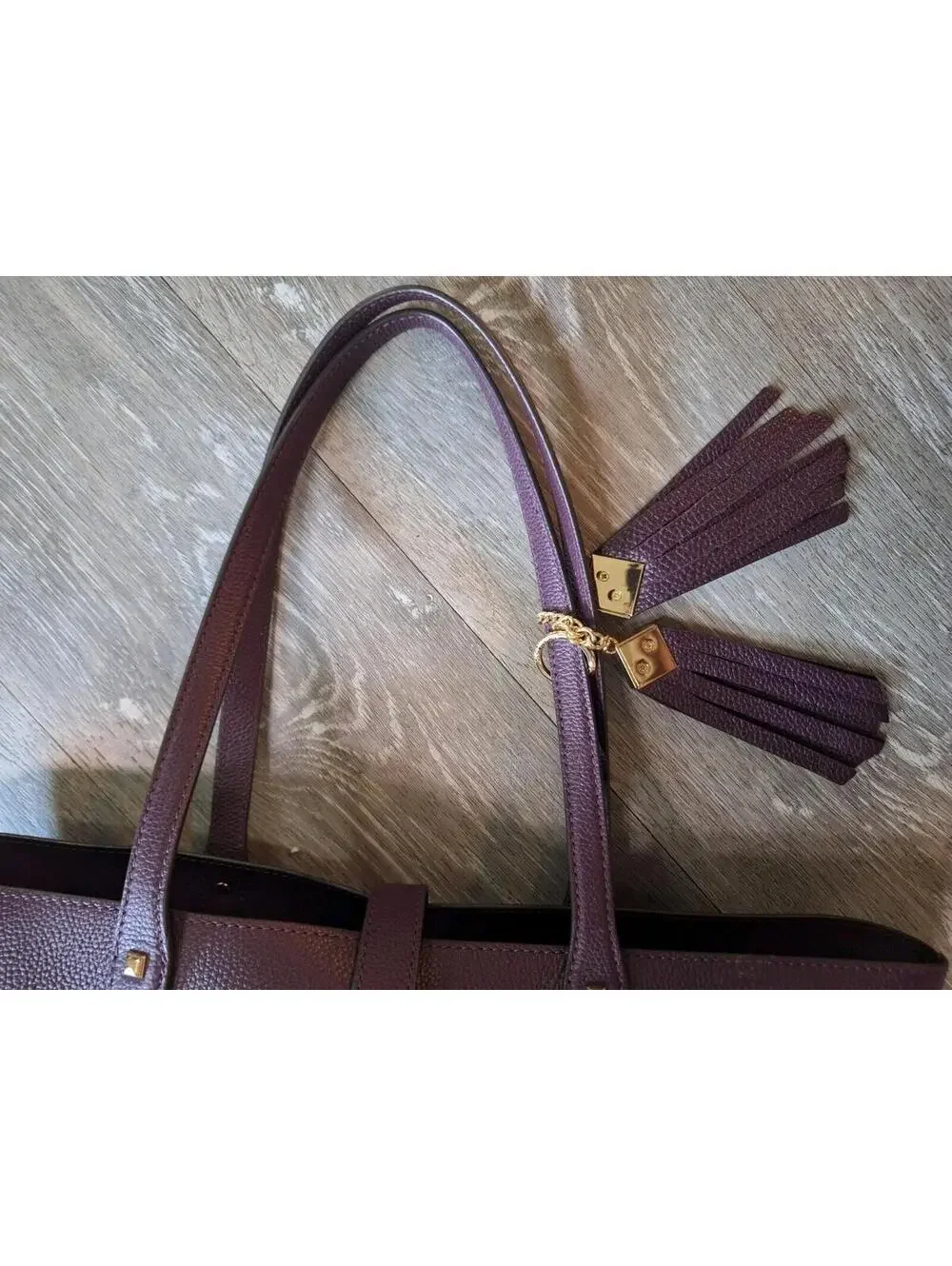 Michael Kors Karson Purple Carryall Large Tote Bag, Gold Hardware Studded Tassel - Picture 8 of 9